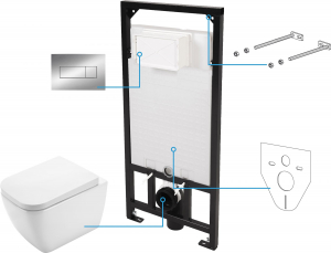 Vase WC - Set vas wc suspendat cu rezervor incastrat si clapeta actionare crom Deante, Hiacynt