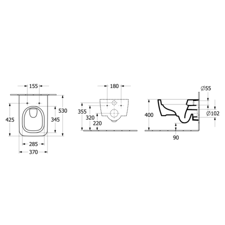 Vas wc suspendat, negru, evacuare orizontala, capac inclus, Villeroy & Boch Skyla TwistFlush [7]