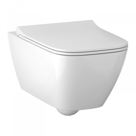 Vase WC - Set vas wc suspendat rimless, alb lucios cu capac din duroplast, softclose, Geberit Smyle Square