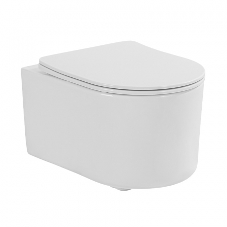 Vase WC - Set vas wc suspendat compact, rimless cu capac soft close si quick release, alb, Fluminia, Roco