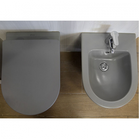 Vas wc suspendat rimless Fluminia Alfonzo cu capac quick release si soft close, gri mat [5]