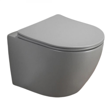 Baie - Vas wc suspendat rimless Fluminia Alfonzo cu capac quick release si soft close, gri mat