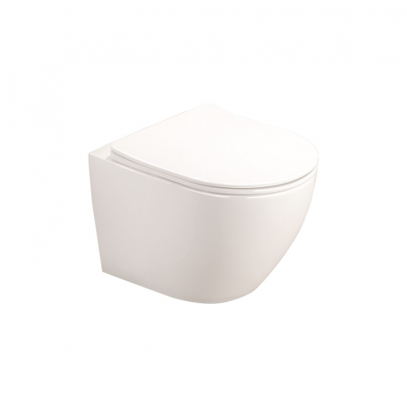 Baie - Vas wc suspendat rimless Fluminia Alfonzo cu capac quick release si soft close, alb lucios