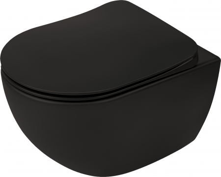 Vase WC - Vas wc suspendat rimless negru mat Deante Peonia cu capac soft close inclus