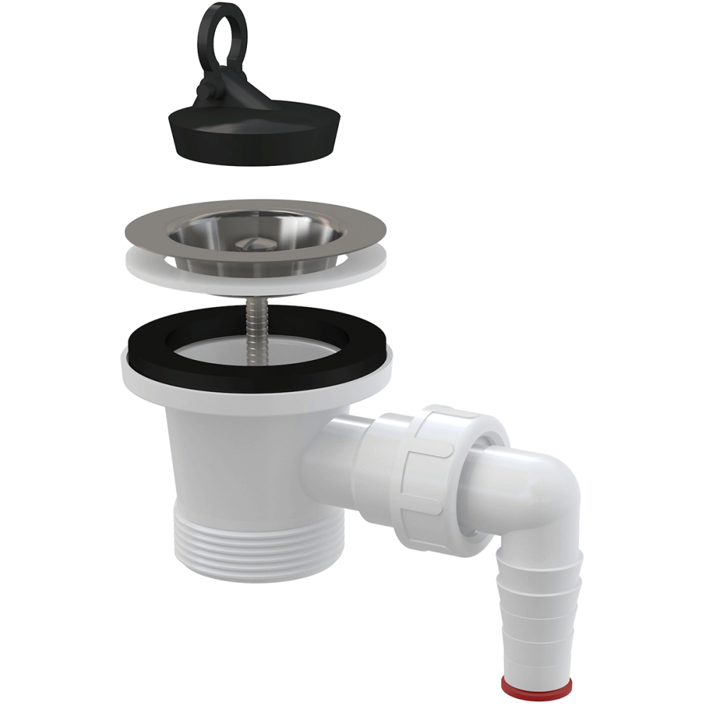 Baie - Ventil chiuveta baie cu sita Ø70 mm, dop si legatura masina de spalat, 6/4" Alcadrain A33P