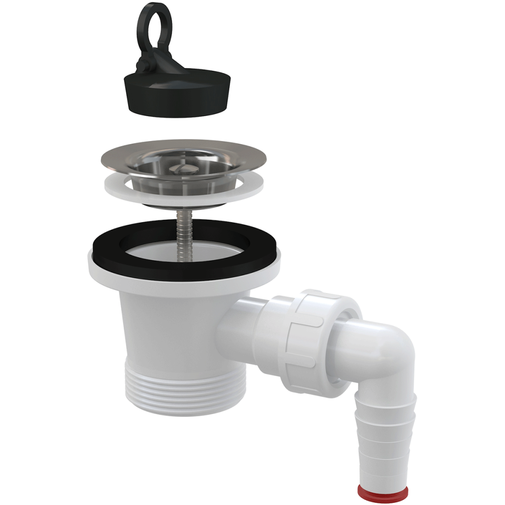 Baie - Ventil chiuveta baie cu sita Ø62 mm, dop si legatura masina de spalat, 6/4" Alcadrain A31P