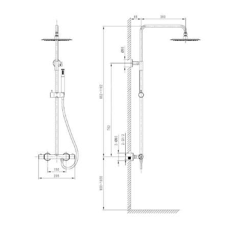 Coloana de dus termostatata, cupru periat, cu palarie și set duș complet, LaVita Verdi [1]