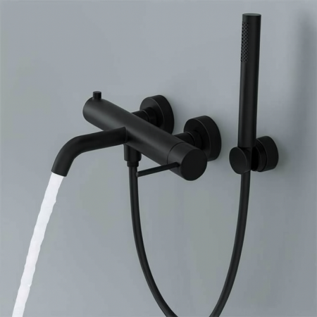 Baterie cada montaj pe perete, negru mat, din alama sanitara, pipa fixa, 19.8 cm, LaVita Verdi [1]