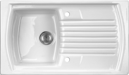 Chiuvete bucatarie compozit - Chiuveta bucatarie ceramica cu picurator, alba, Lusitano, Deante