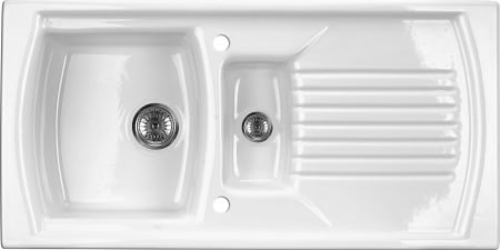 Chiuvete bucatarie compozit - Chiuveta bucatarie ceramica cu picurator si doua cuve, Lusitano, Deante