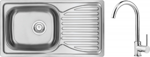 Seturi si pachete chiuvete bucatarie - Chiuveta bucatarie inox cu picurator si baterie crom Deante, Doppio