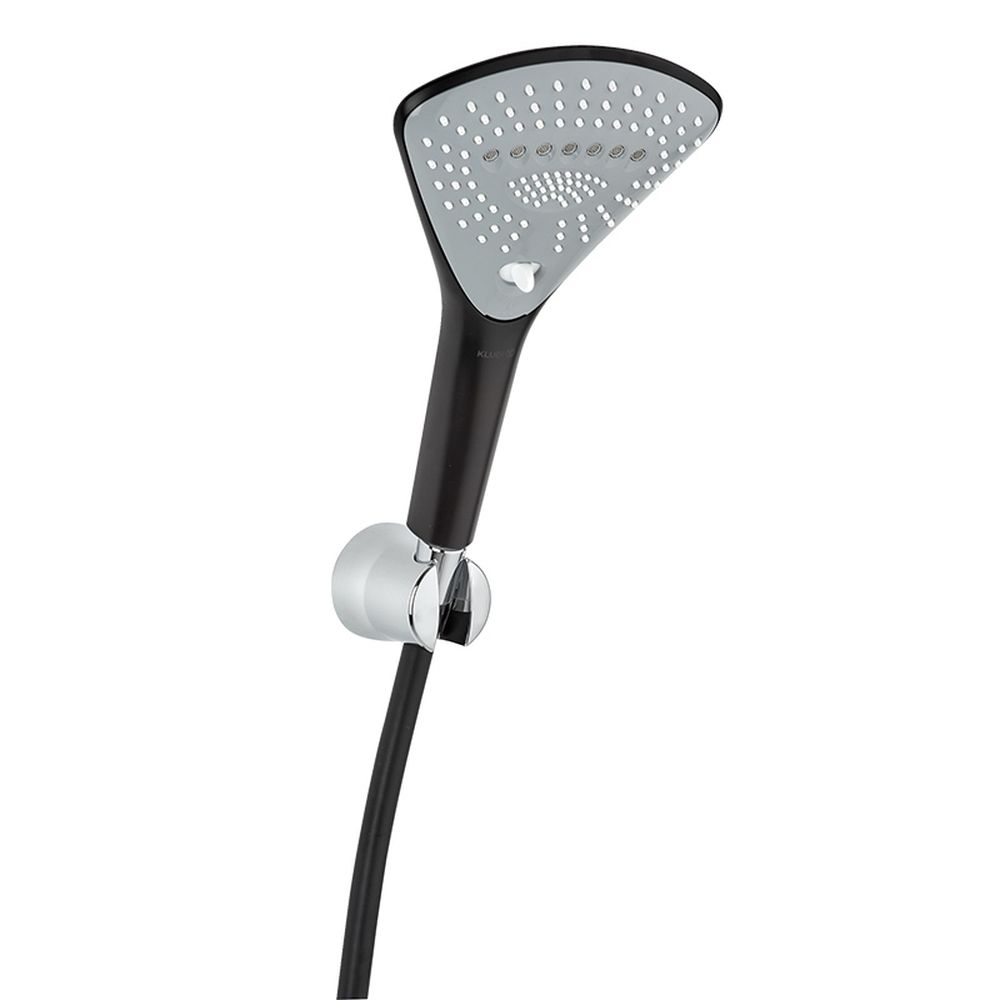 Set de dus Kludi Fizz 3S cu suport fix, para si furtun negru mat crom lucios Negru mat