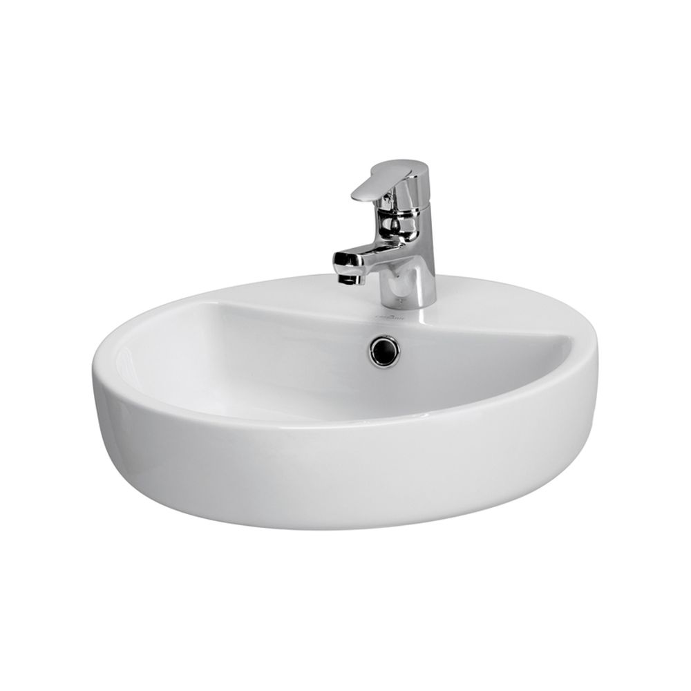 Lavoar pe blat alb lucios 44 cm, rotund, Cersanit Caspia Alb