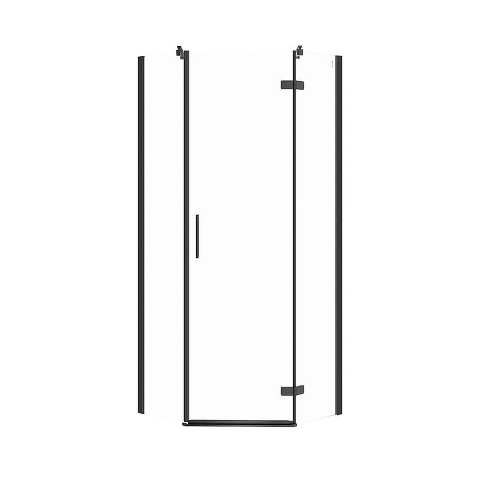 Cabina de dus pentagonala 80x80 cm Cersanit Jota, negru mat cu usa batanta dreapta 800x800 mm, Dreapta, Negru mat