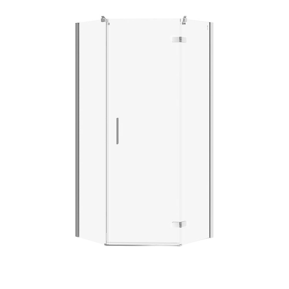 Cabina de dus pentagonala 90x90 cm Cersanit Jota, crom cu usa batanta dreapta 900x900 mm, Dreapta, Crom lucios
