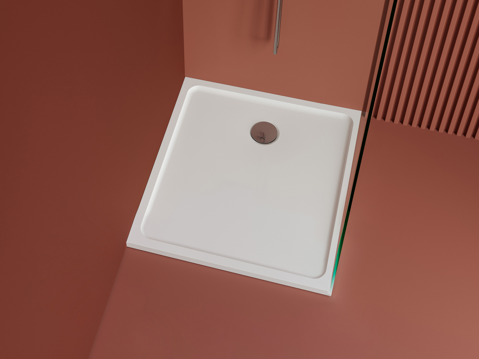 Cadita dus 80x80 cm din compozit, patrata, alba, Foglia Elysium 800x800 mm