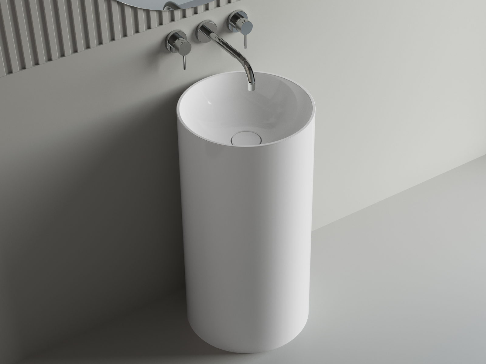 Lavoar freestanding rotund, din compozit, alb mat, 43.5x43.5x85 cm, Marmite Doha Diam