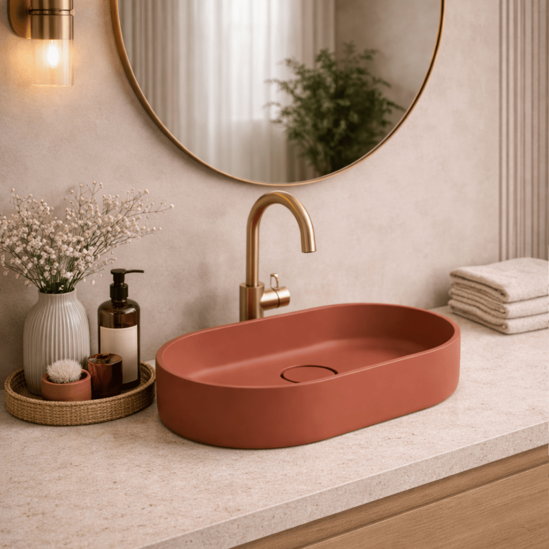 Lavoare pe blat din compozit culoare teracota