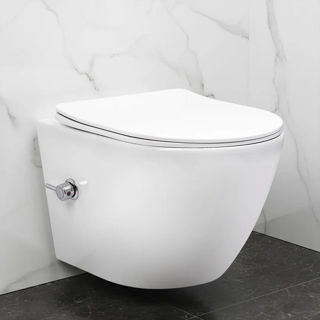 Vas wc suspendat cu functie de bideu, rimless, alb, capac soft-close, Rea Carlo Lux